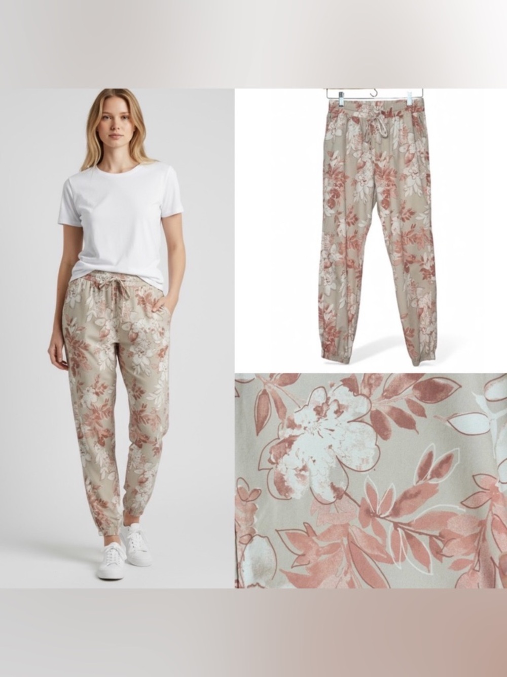 Zac & Rachel Floral Joggers XS Pull On Stretch Pants Spring Lounge